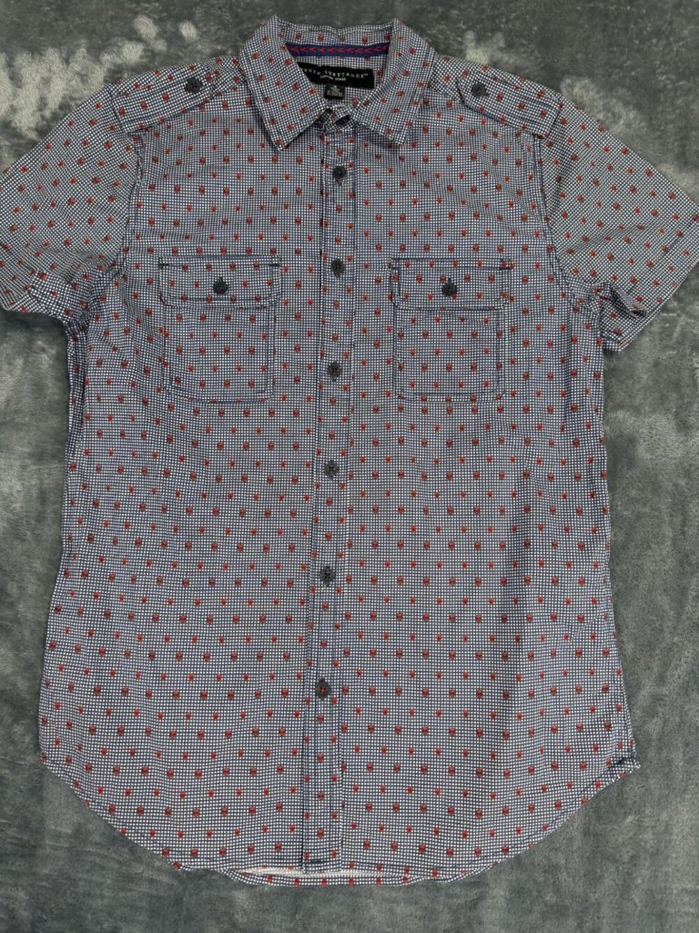 Truth Substance Mens Blue & Red Skull Checkered Button-Up Shirt S